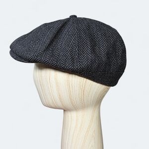 Voboom Herringbone Flat Cap Mens One Size Wool Blend Cabbie Newsboy